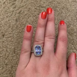 Aquamarine Diamond silver ring- size 7